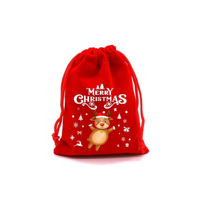 Christmas Velvet Bags 9x12cm 13x18cm Small Candy Gifts Bag Drawstring Pouch Xmas Decoration Favor Bracelet Jewelry Packaging Bag