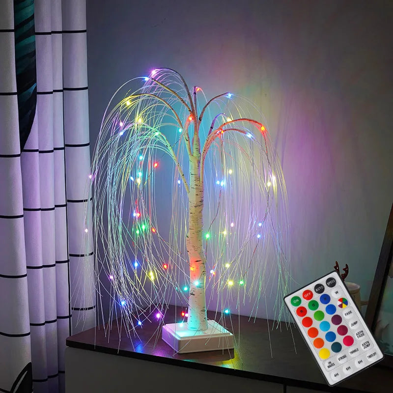 LED Night Light 16 Color Weeping Willow Tabletop Lamp Bedroom Bedside Party Wedding Christmas Office Decor Gift Fairy Tree Light