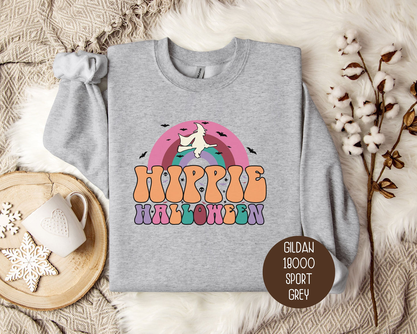 Hippie Halloween Retro Witch Rainbow Sweatshirt-9