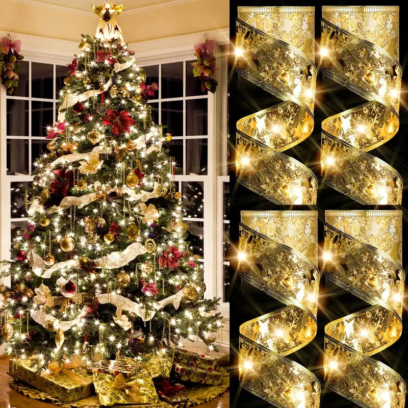 NNETM Christmas Ribbon Fairy Lights - Golden Garland-1
