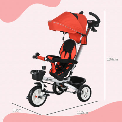 Metal Frame 4 in 1 Baby Push Tricycle with Parent Handle for 1-5 Years Old, Red | HOMCOM-1