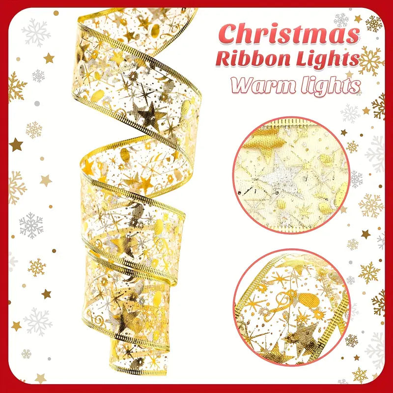 NNETM Christmas Ribbon Fairy Lights - Golden Garland-4