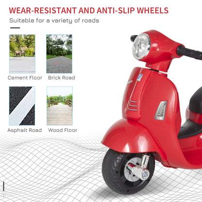 Vespa Licensed Kids Ride On Motorcycle 6V Battery Powered Electric Trike Toys for 18-36 Months with Horn Headlight Red | HOMCOM-3