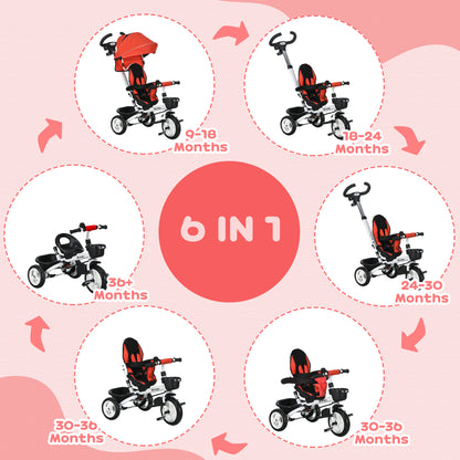 Metal Frame 4 in 1 Baby Push Tricycle with Parent Handle for 1-5 Years Old, Red | HOMCOM-2