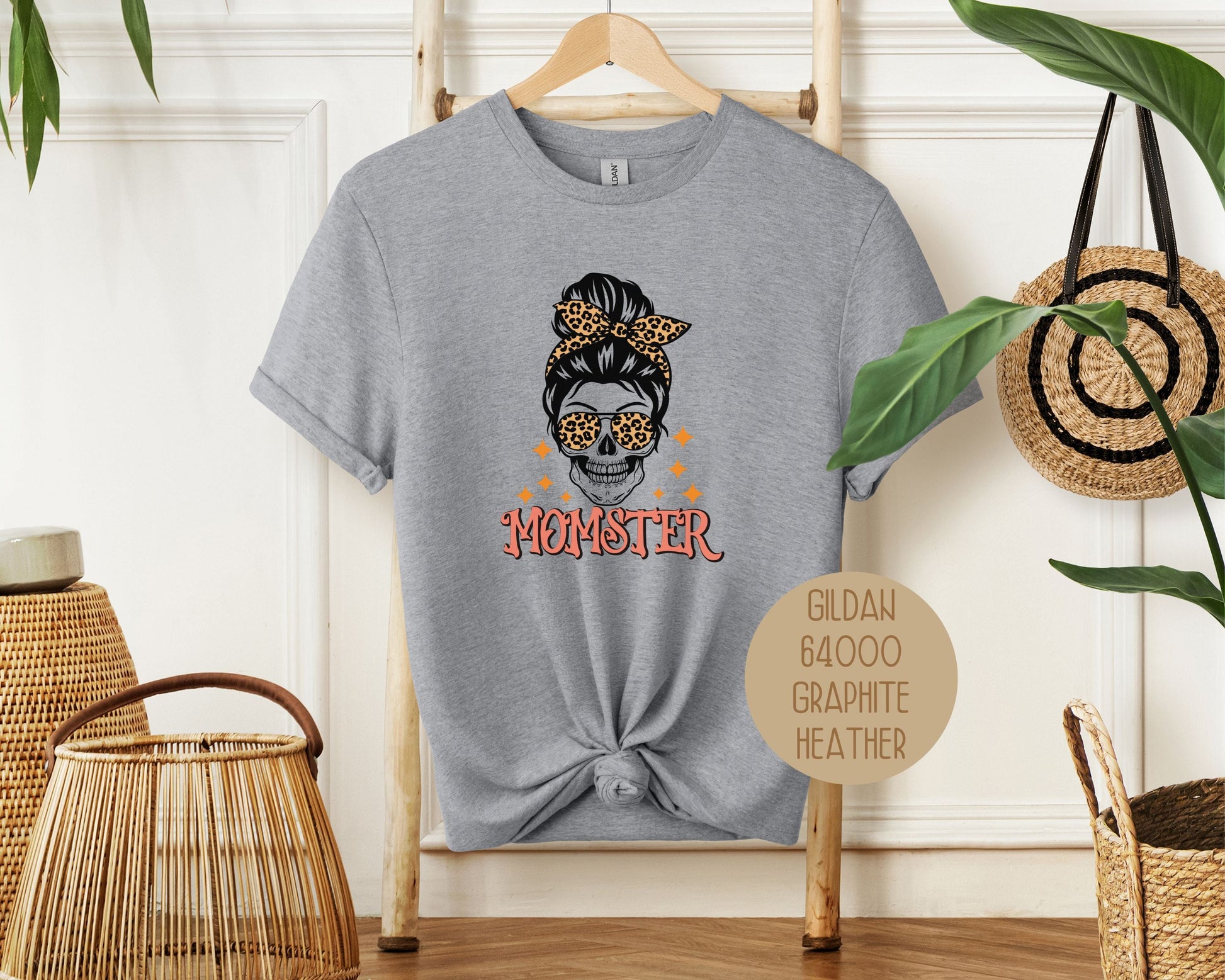 Momster Skeleton Leopard Messy Bun Halloween Shirt-0