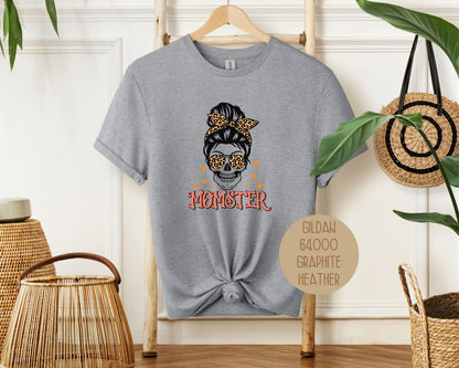 Momster Skeleton Leopard Messy Bun Halloween Shirt-0
