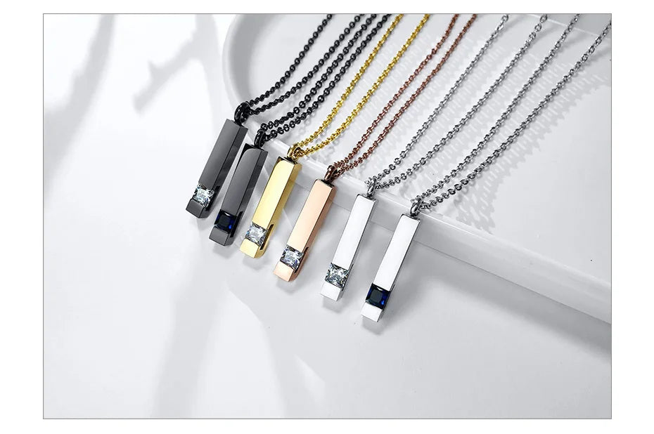 Vnox Urn Necklaces for Ashes Memorial Cremation Jewelry, Stainless Steel Bar Pendant for Women Men,Keepsake Gift with CZ Stone