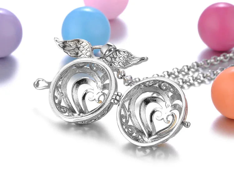 Russia Tradition Chime Exquisite Angel Wings Caller Necklace Essential Oil Diffuser Pregnant Woman Aromatherapy Pendant Jewelry
