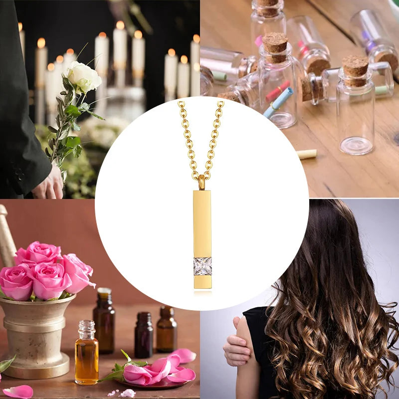 Vnox Urn Necklaces for Ashes Memorial Cremation Jewelry, Stainless Steel Bar Pendant for Women Men,Keepsake Gift with CZ Stone