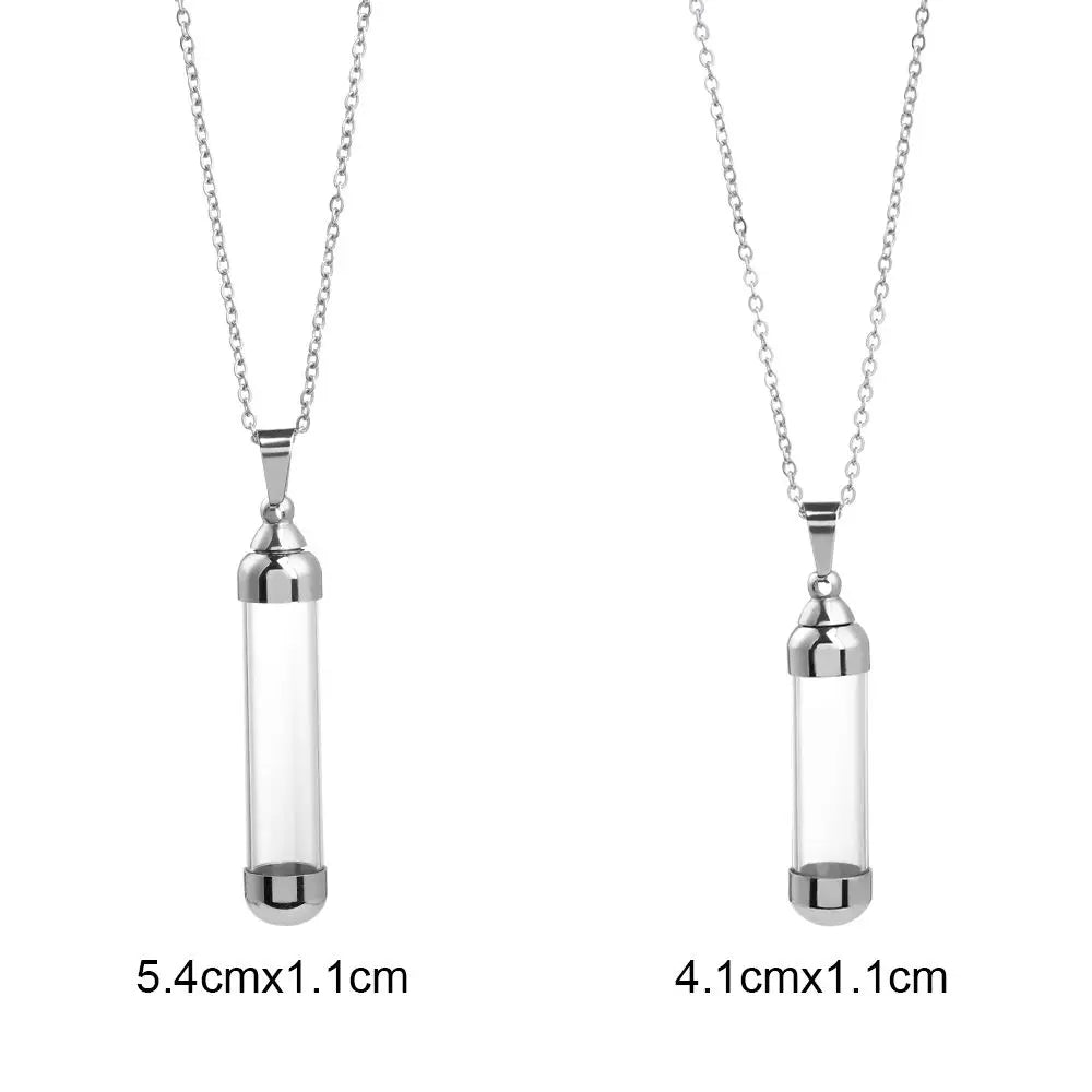 Transparent Glass Vial Necklace Wishing Bottle Dried Flower Pendant Jewellery Openable Screw Cap Steel Chain Charm Perfume Jars