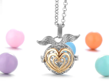 Russia Tradition Chime Exquisite Angel Wings Caller Necklace Essential Oil Diffuser Pregnant Woman Aromatherapy Pendant Jewelry