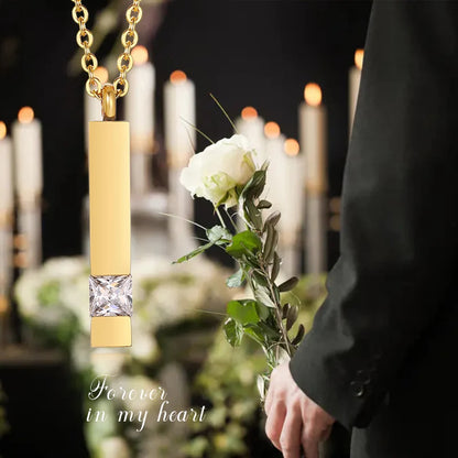 Vnox Urn Necklaces for Ashes Memorial Cremation Jewelry, Stainless Steel Bar Pendant for Women Men,Keepsake Gift with CZ Stone