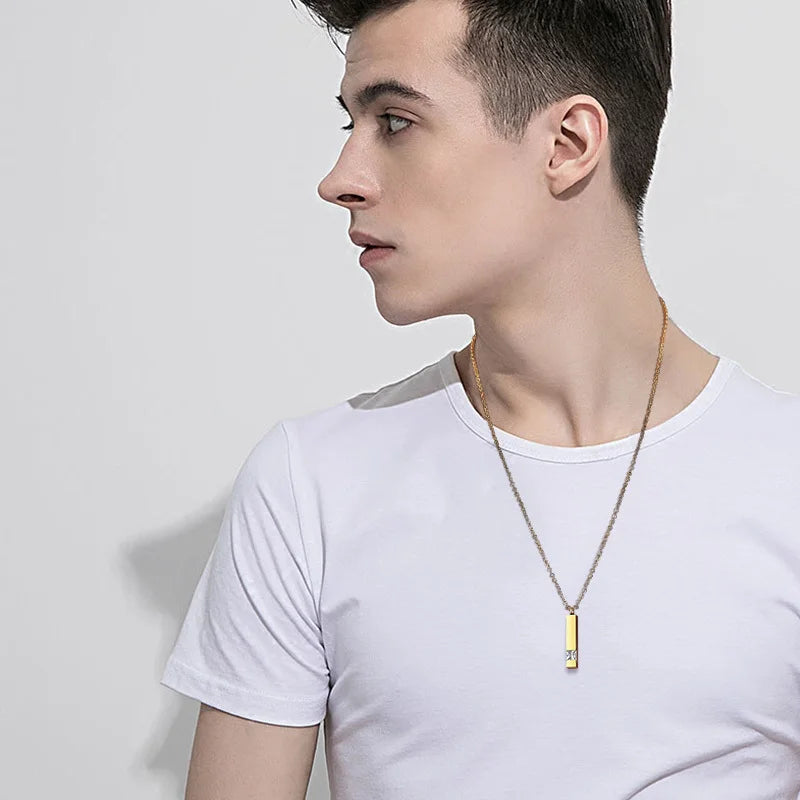 Vnox Urn Necklaces for Ashes Memorial Cremation Jewelry, Stainless Steel Bar Pendant for Women Men,Keepsake Gift with CZ Stone