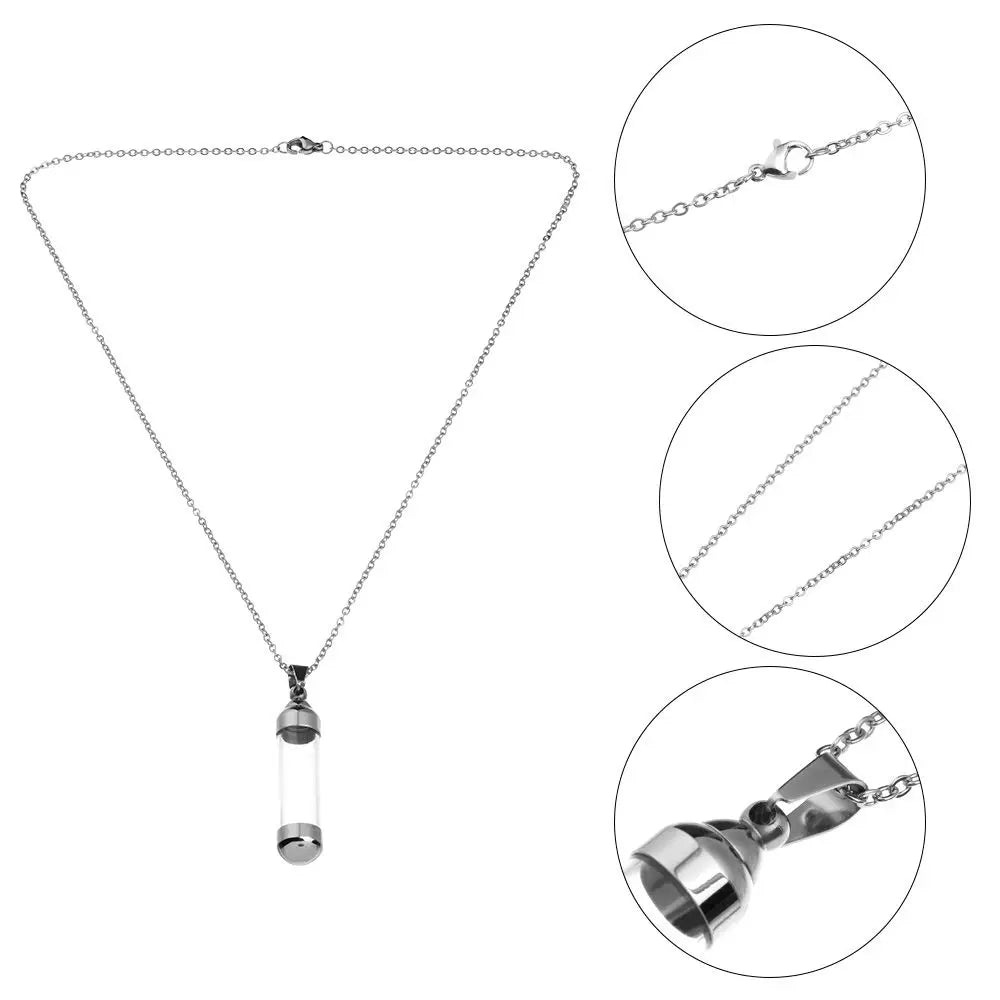 Transparent Glass Vial Necklace Wishing Bottle Dried Flower Pendant Jewellery Openable Screw Cap Steel Chain Charm Perfume Jars