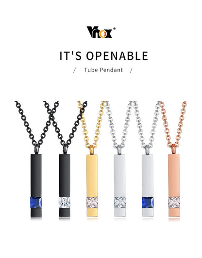 Vnox Urn Necklaces for Ashes Memorial Cremation Jewelry, Stainless Steel Bar Pendant for Women Men,Keepsake Gift with CZ Stone