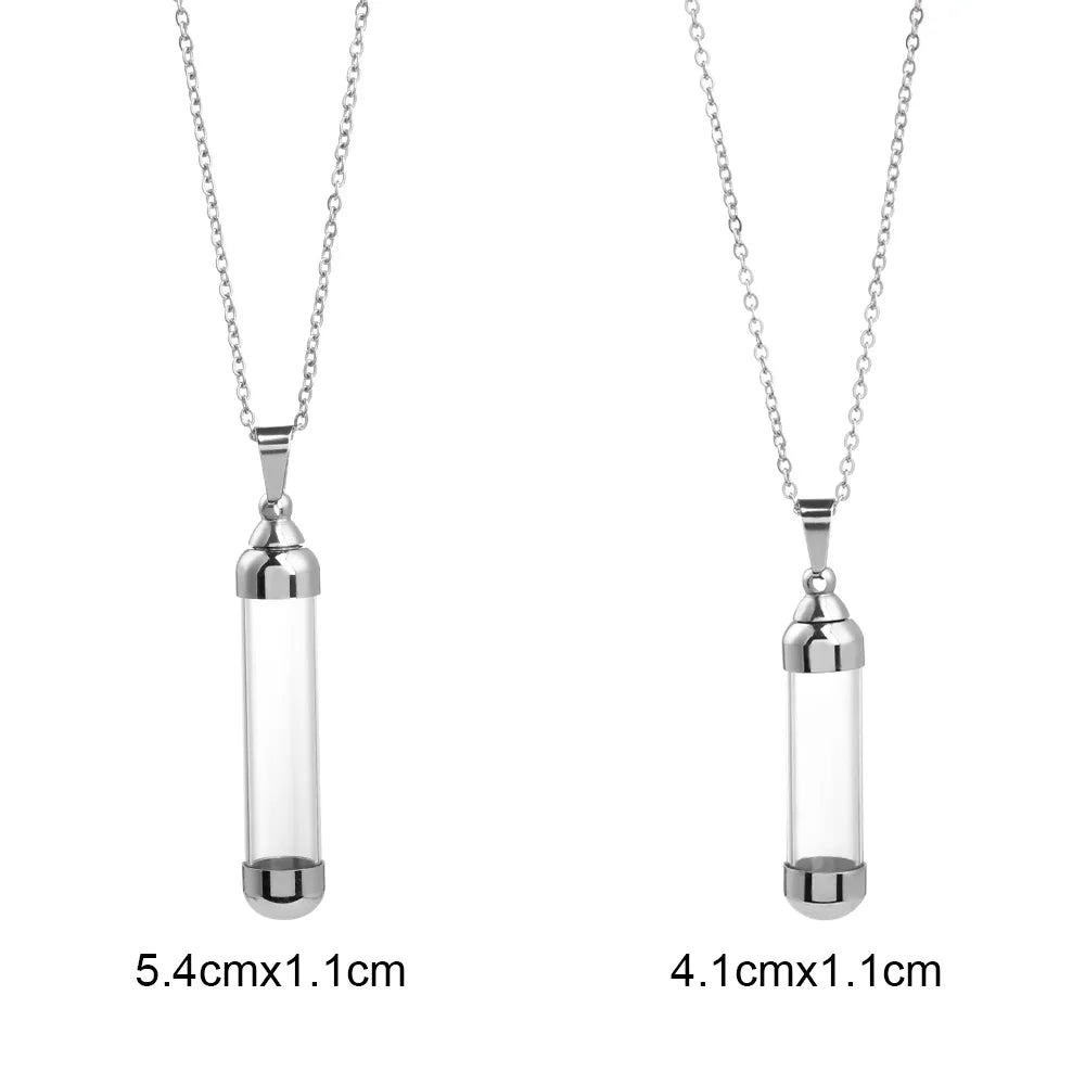 Transparent Glass Vial Necklace Wishing Bottle Dried Flower Pendant Jewellery Openable Screw Cap Steel Chain Charm Perfume Jars