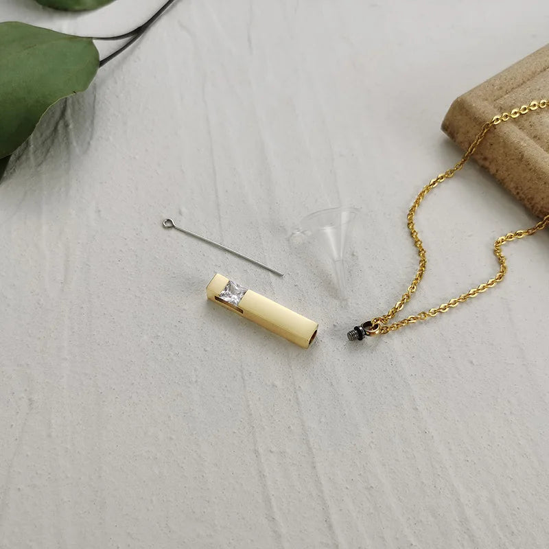 Vnox Urn Necklaces for Ashes Memorial Cremation Jewelry, Stainless Steel Bar Pendant for Women Men,Keepsake Gift with CZ Stone