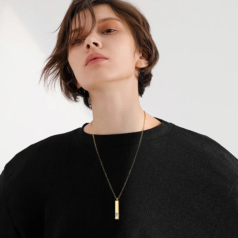 Vnox Urn Necklaces for Ashes Memorial Cremation Jewelry, Stainless Steel Bar Pendant for Women Men,Keepsake Gift with CZ Stone