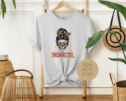 Momster Skeleton Leopard Messy Bun Halloween Shirt-2