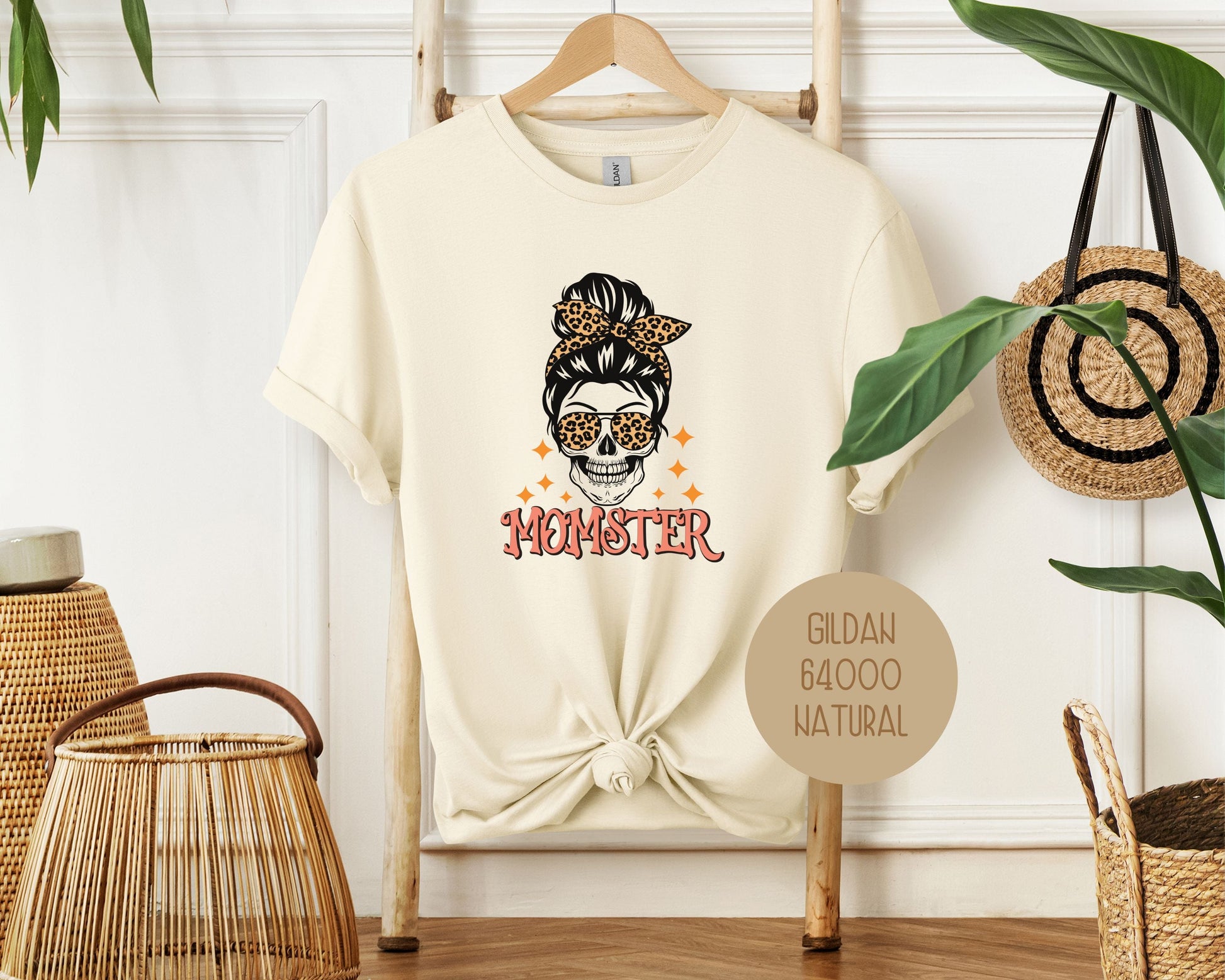 Momster Skeleton Leopard Messy Bun Halloween Shirt-1