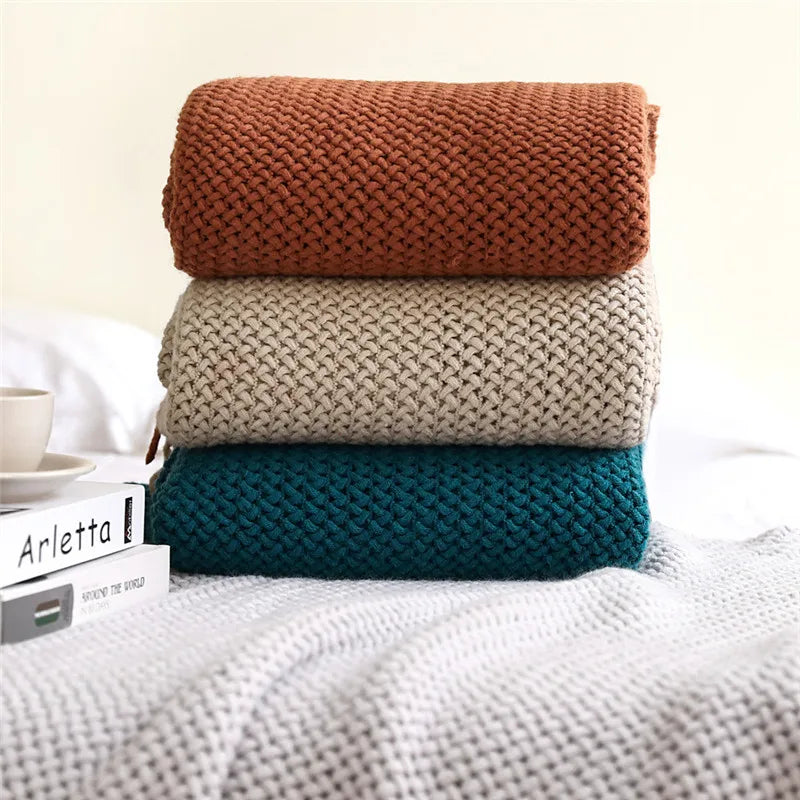Textile City Nordic Knitted Throw Blanket Shawl Sofa Blanket Soild with Tassels Sofa Scarf Emulation Fleece Bedspread Decor