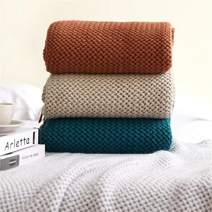 Textile City Nordic Knitted Throw Blanket Shawl Sofa Blanket Soild with Tassels Sofa Scarf Emulation Fleece Bedspread Decor