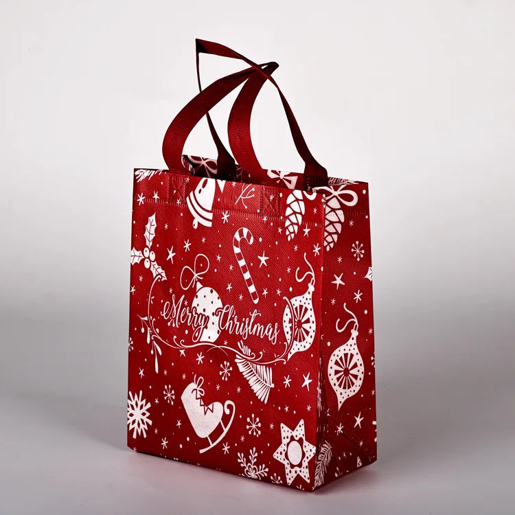 10PC New in Christmas Gift Bags Cartoon Cute Print Santa Elk Snowman Printing Non Woven Foldable Storage Handbag Party Supplies