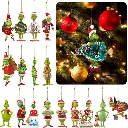 2D Acrylic Paper Christmas Tree Green Monsters Ornaments Cute Green Monsters Christmas Tree Pendants Christmas Cartoon Ornaments