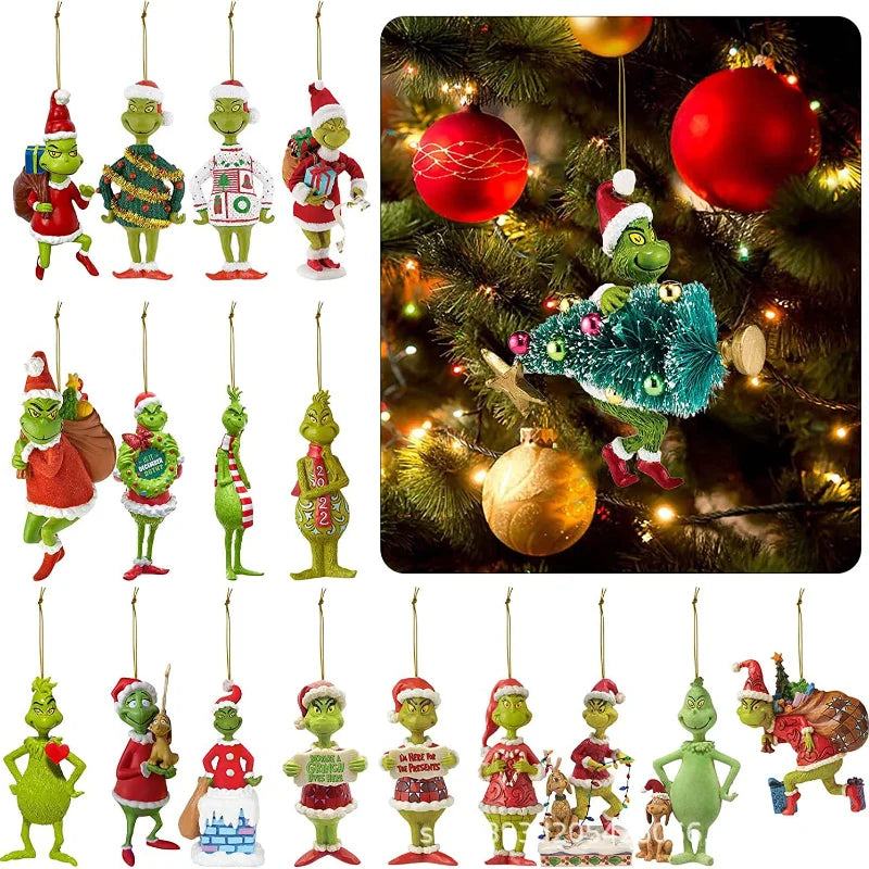 2D Acrylic Paper Christmas Tree Green Monsters Ornaments Cute Green Monsters Christmas Tree Pendants Christmas Cartoon Ornaments
