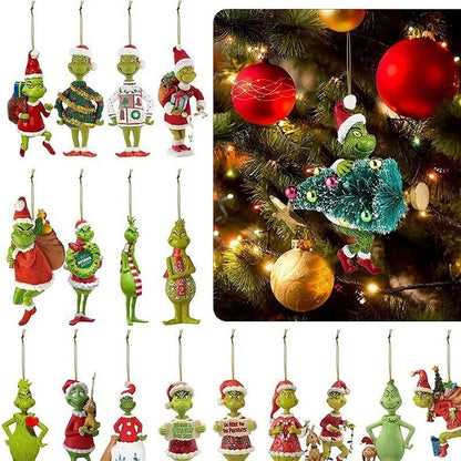 2D Acrylic Paper Christmas Tree Green Monsters Ornaments Cute Green Monsters Christmas Tree Pendants Christmas Cartoon Ornaments
