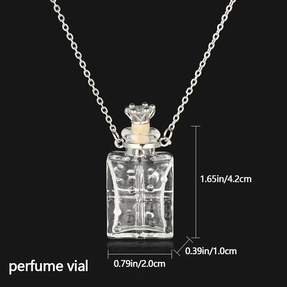 Transparent Glass Vial Necklace Wishing Bottle Dried Flower Pendant Jewellery Openable Screw Cap Steel Chain Charm Perfume Jars