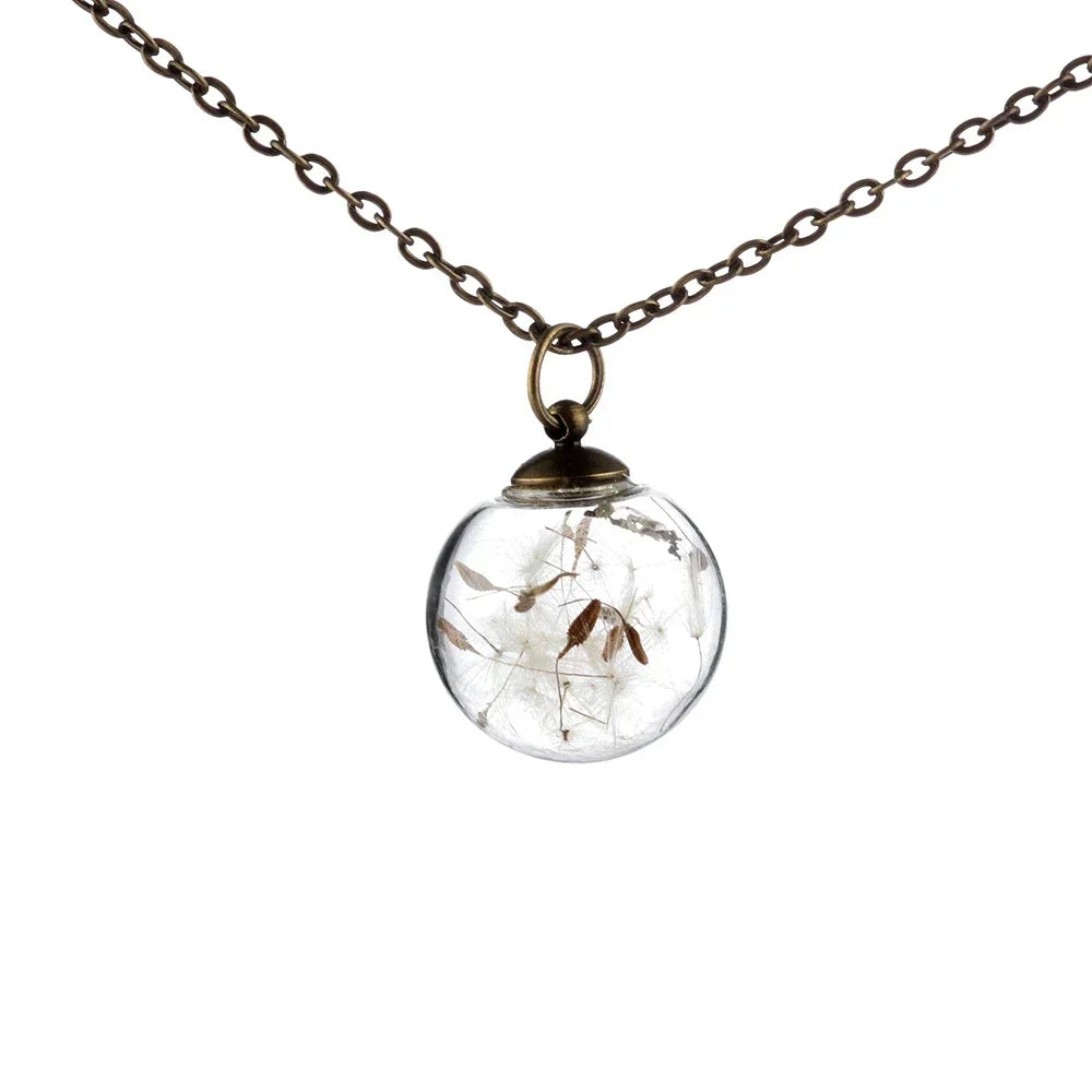 Transparent Glass Vial Necklace Wishing Bottle Dried Flower Pendant Jewellery Openable Screw Cap Steel Chain Charm Perfume Jars