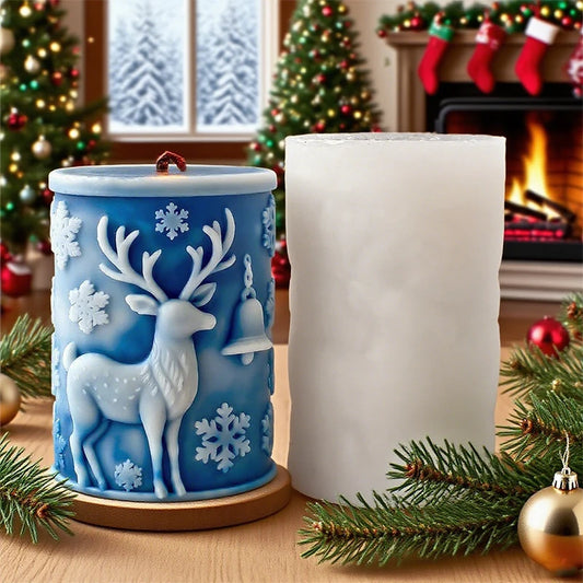 DIY Christmas Decoration Ornament Candlestick Silicone MoldSnowflake Cylindrical Aromatherapy Candle Mould for Christmas Gifts