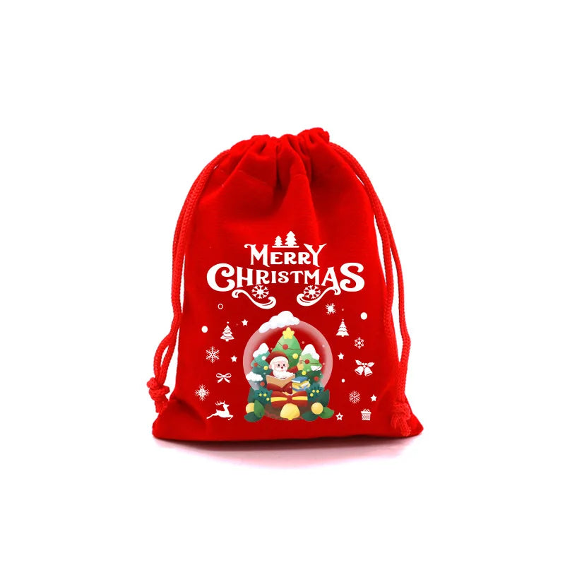 Christmas Velvet Bags 9x12cm 13x18cm Small Candy Gifts Bag Drawstring Pouch Xmas Decoration Favor Bracelet Jewelry Packaging Bag