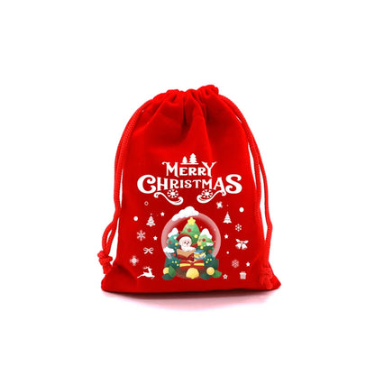 Christmas Velvet Bags 9x12cm 13x18cm Small Candy Gifts Bag Drawstring Pouch Xmas Decoration Favor Bracelet Jewelry Packaging Bag