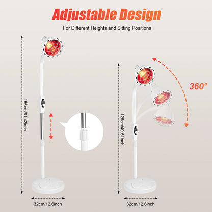 275W Adjustable Infrared Heat Lamp for Muscle&Joint Pain Relief, 360° Rotatable Infrared Therapeutic Light, 0-115℃ Temp Control