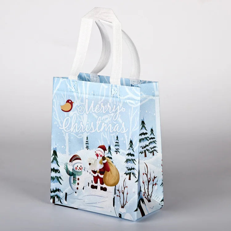 10PC New in Christmas Gift Bags Cartoon Cute Print Santa Elk Snowman Printing Non Woven Foldable Storage Handbag Party Supplies