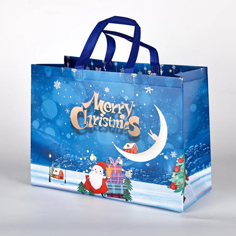 10PC New in Christmas Gift Bags Cartoon Cute Print Santa Elk Snowman Printing Non Woven Foldable Storage Handbag Party Supplies