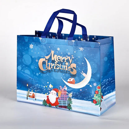 10PC New in Christmas Gift Bags Cartoon Cute Print Santa Elk Snowman Printing Non Woven Foldable Storage Handbag Party Supplies