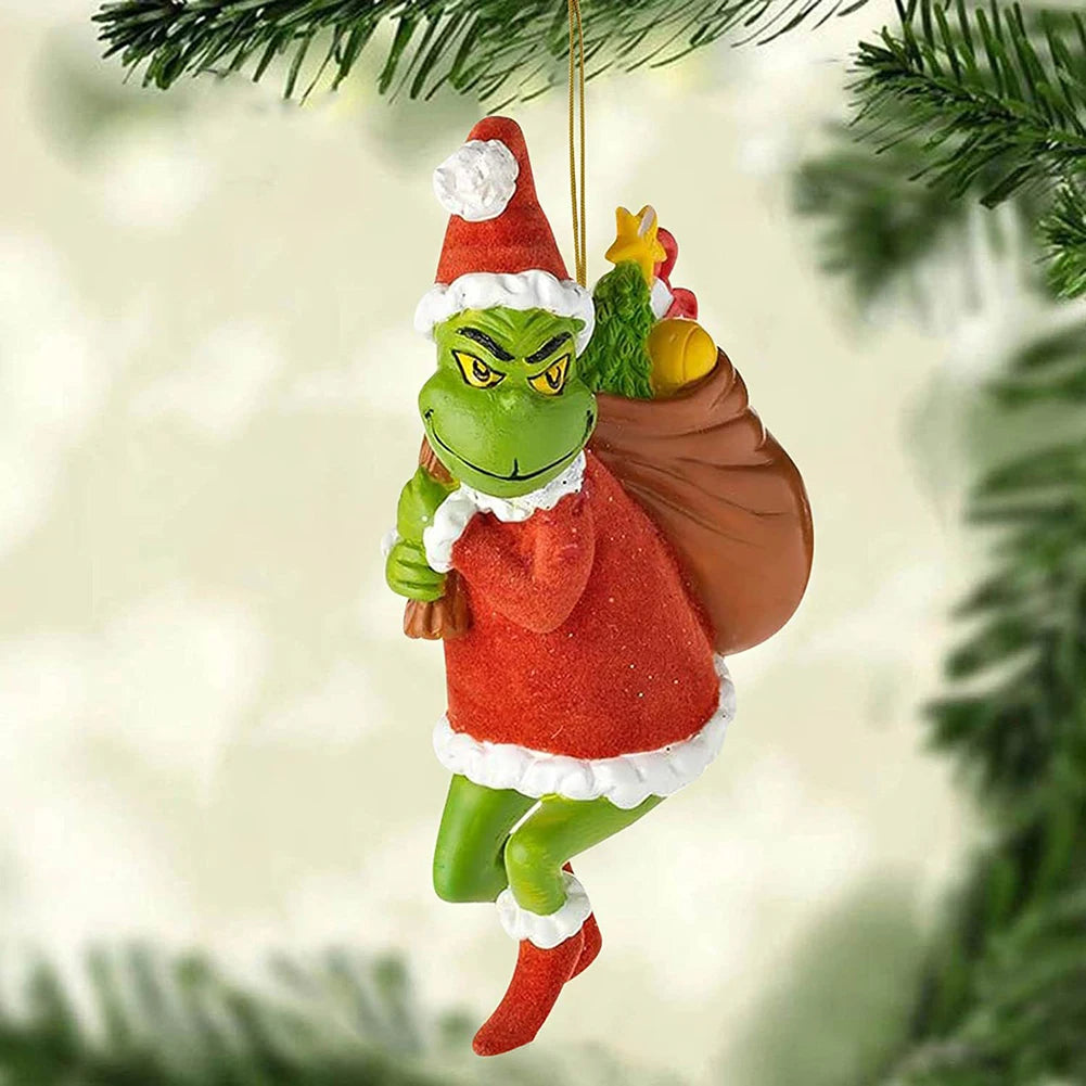 2D Acrylic Paper Christmas Tree Green Monsters Ornaments Cute Green Monsters Christmas Tree Pendants Christmas Cartoon Ornaments