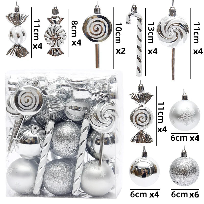 29/36/40pcs Christmas Ball Silver Red Christmas Tree Hanging Pendants Printed Special-shaped Gold Christmas Spheres 2024 New
