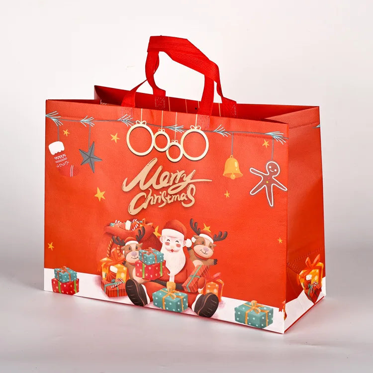 10PC New in Christmas Gift Bags Cartoon Cute Print Santa Elk Snowman Printing Non Woven Foldable Storage Handbag Party Supplies