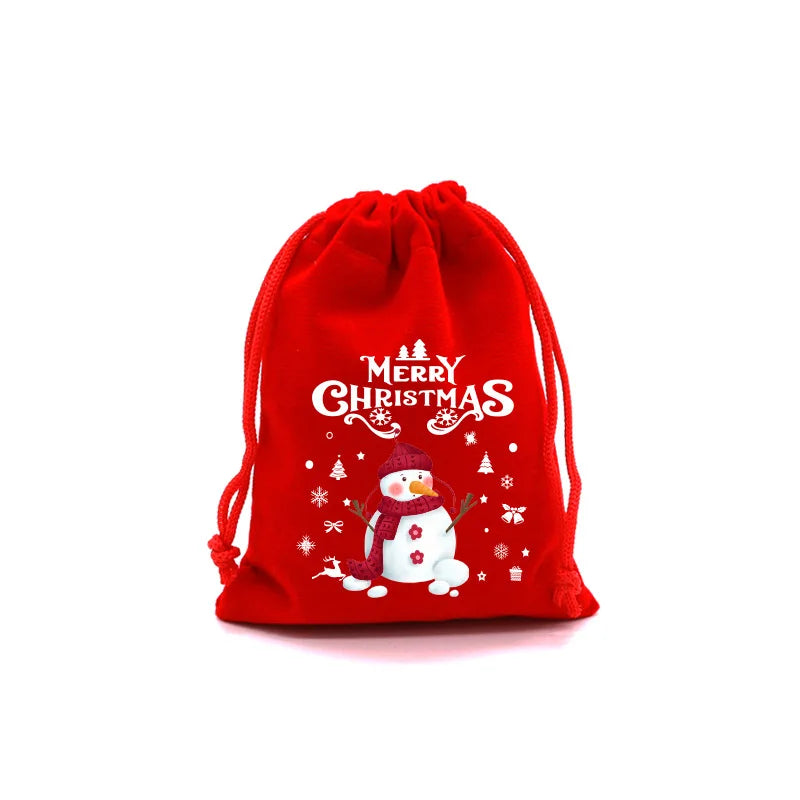 Christmas Velvet Bags 9x12cm 13x18cm Small Candy Gifts Bag Drawstring Pouch Xmas Decoration Favor Bracelet Jewelry Packaging Bag