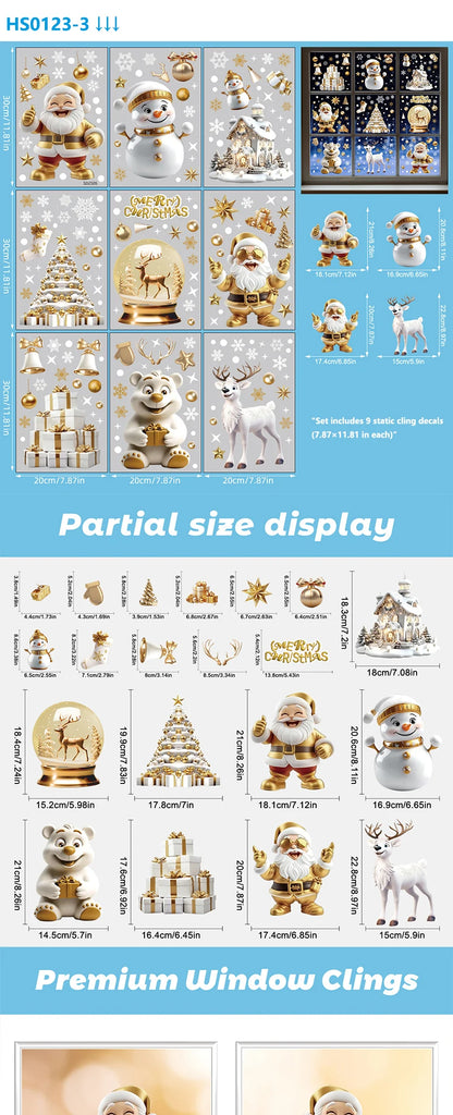Christmas Window Clings Set Santa Cabin Reindeer Snowman Snowflake Gifts Holiday Static Stickers Mall Balcony Shop Decoration