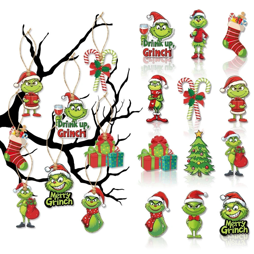 2D Acrylic Paper Christmas Tree Green Monsters Ornaments Cute Green Monsters Christmas Tree Pendants Christmas Cartoon Ornaments