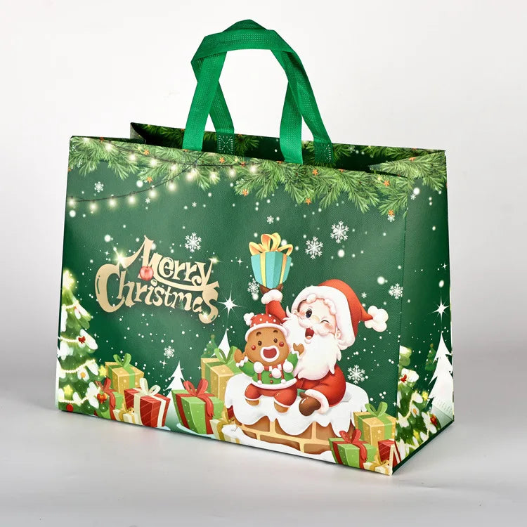 10PC New in Christmas Gift Bags Cartoon Cute Print Santa Elk Snowman Printing Non Woven Foldable Storage Handbag Party Supplies