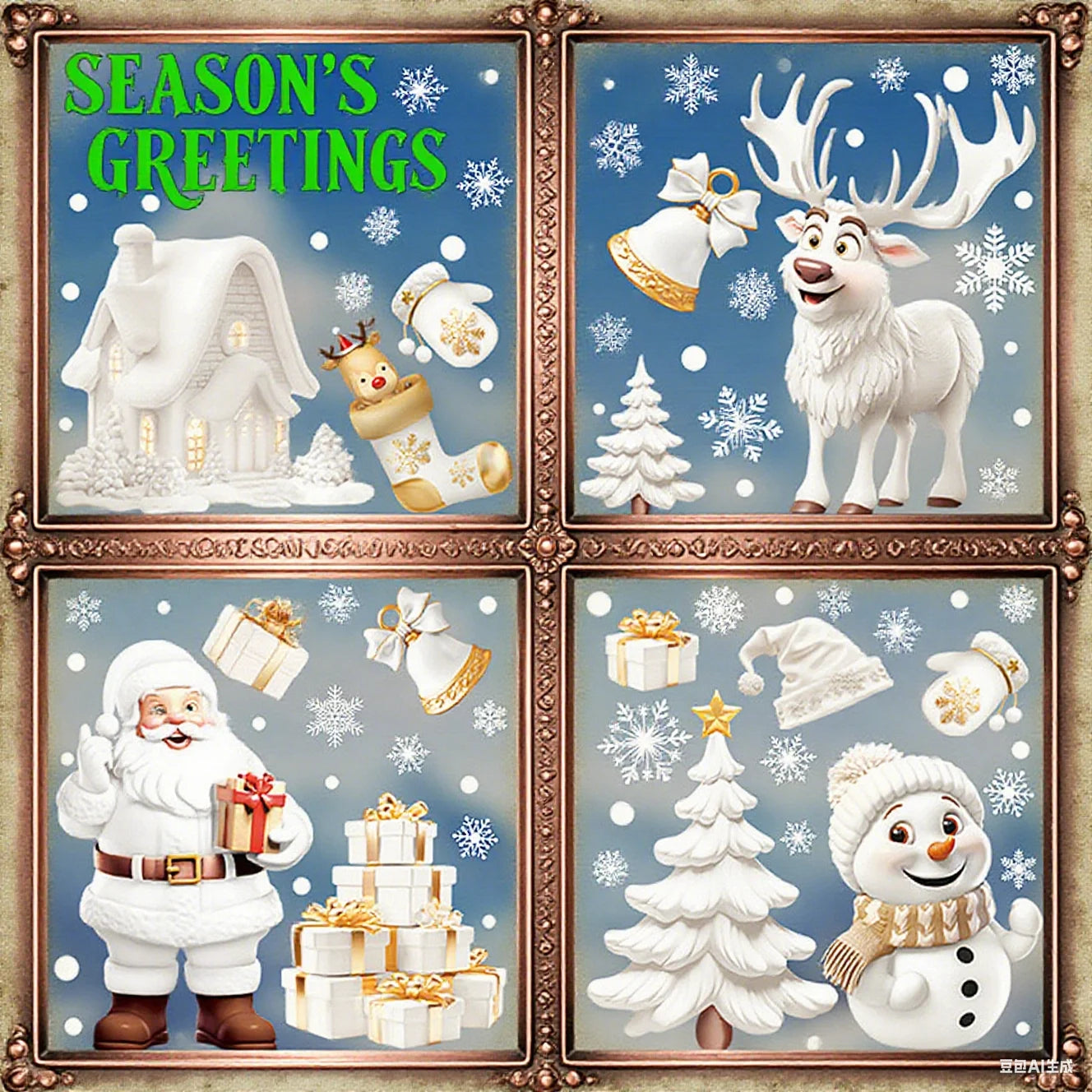 Christmas Window Clings Set Santa Cabin Reindeer Snowman Snowflake Gifts Holiday Static Stickers Mall Balcony Shop Decoration