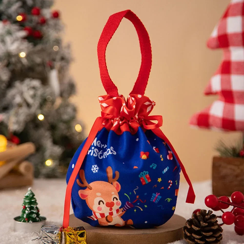 1-5Pcs Christmas Handheld Handle Drawstring Bag New Year Party Holiday Snacks Jewelry Snacks Christmas Eve Apple Storage Bag
