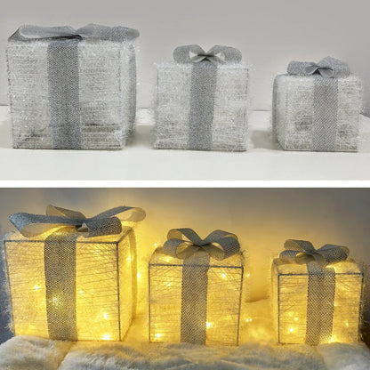 Set of 3 Christmas Lighted Gift Boxes,LED Light Up Present Box Decorations for Outdoor Indoor Christmas Tree, Yard, Home Decor