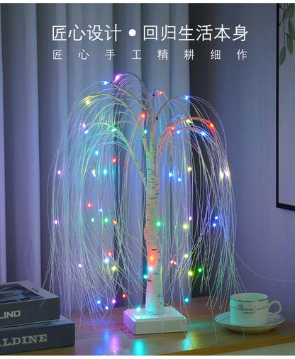 LED Night Light 16 Color Weeping Willow Tabletop Lamp Bedroom Bedside Party Wedding Christmas Office Decor Gift Fairy Tree Light